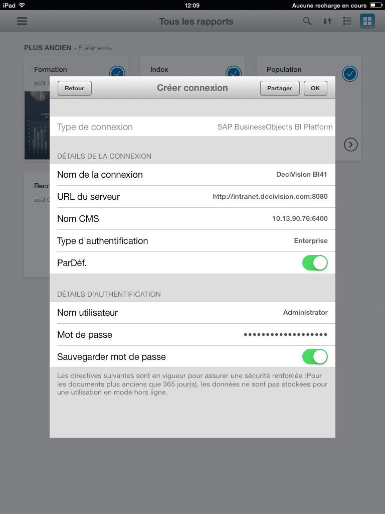 Configuration Connexion BI Mobile