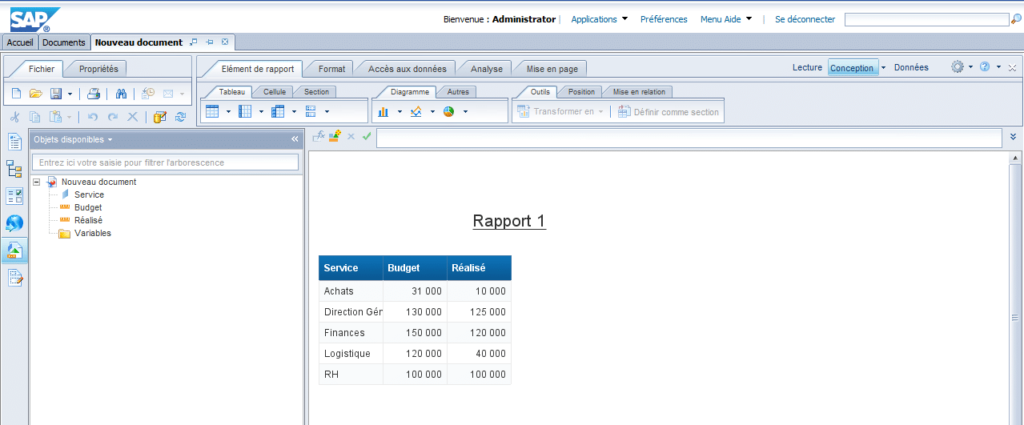 Résultat Webi Excel