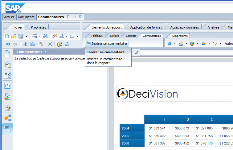 Commentaires dans SAP BI 4.2