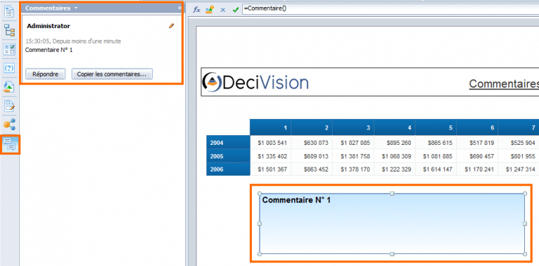 Visualisation commentaires bi 4.2