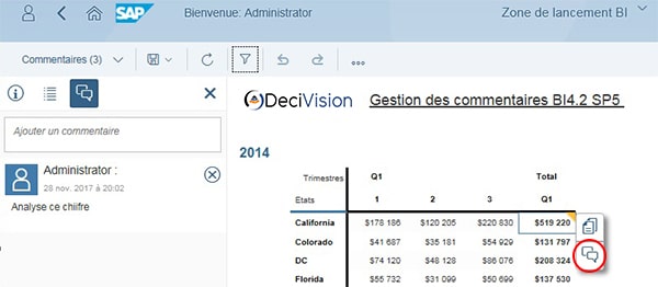 Ajout de commentaire dans la BI 4.2 SP5