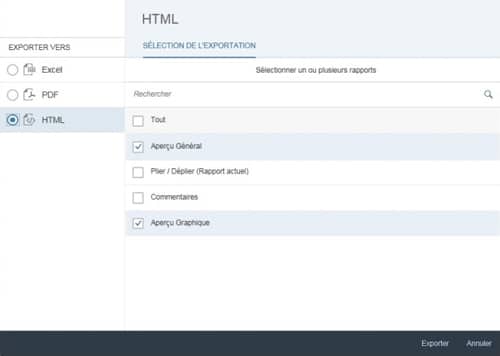 Option d'export HTML
