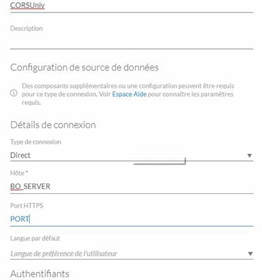 Configuration de la connexion