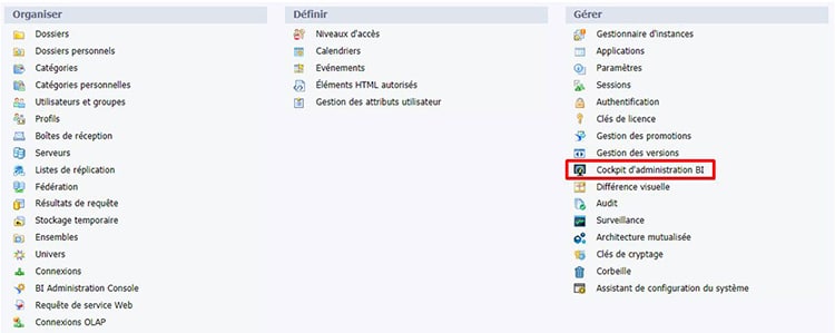Accès au cockpit d'administration SAP BI 4.2