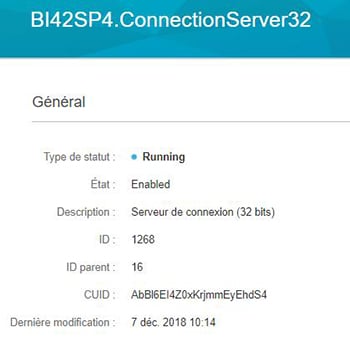 Détails des informations du serveur BI 4.2