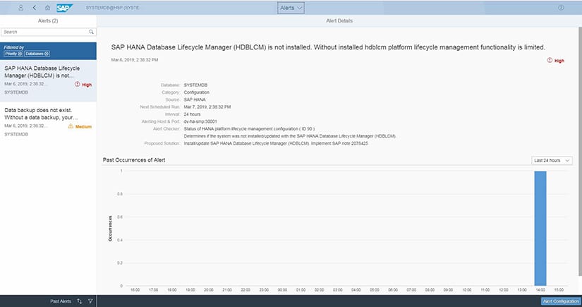 Alertes SAP HANA Cockpit 2.0