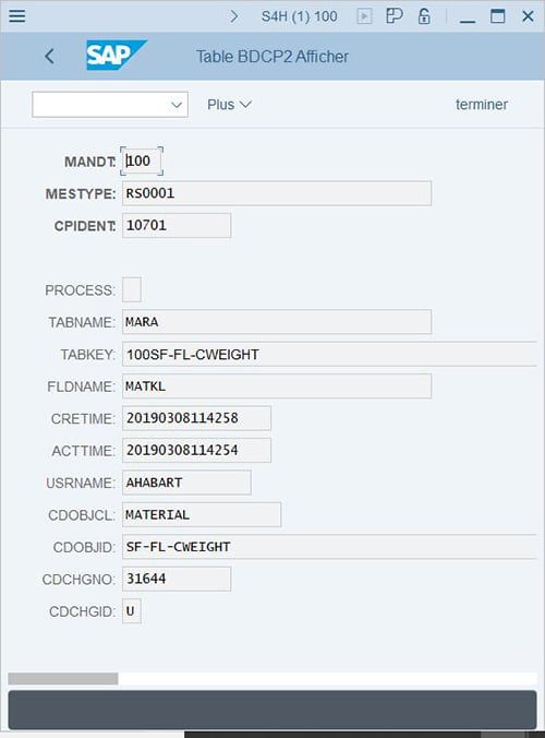 Reprise des modifications ans la table BDCP2