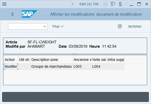 Sauvegarde des modifications dans SAP BW