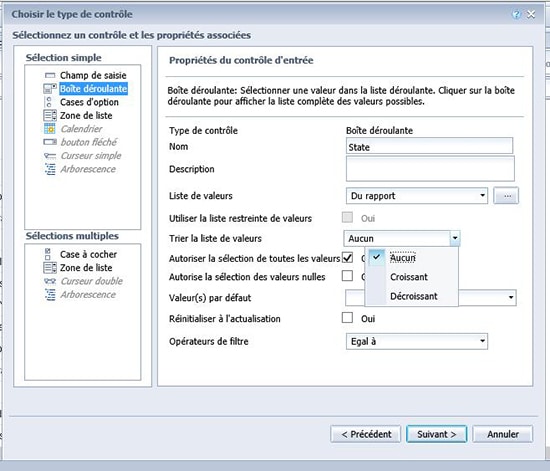 Tri valeurs d'entrée en BI 4.2 SP7