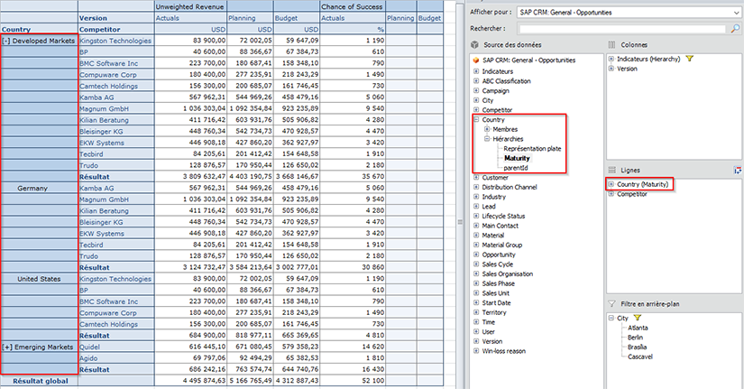 Accès aux hiérarchies dans Analysis for Office