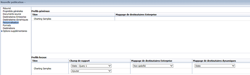 Ecran de personnalisation BusinessObjects