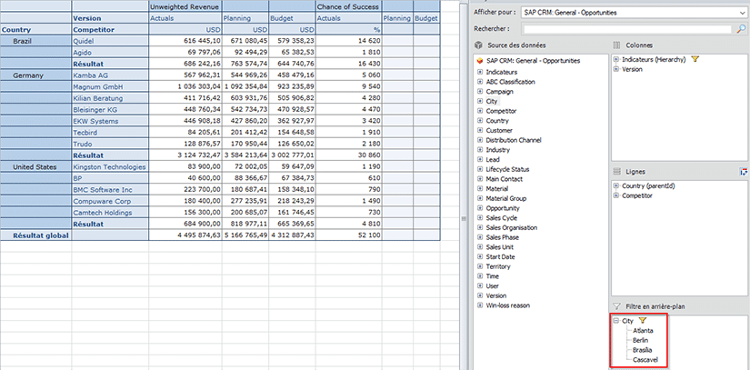 Filtrer les données dans Analysis for Office