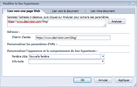 Lien vers une page dans Web Intelligence