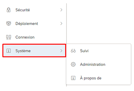 Menu Système dans l'Administration SAC