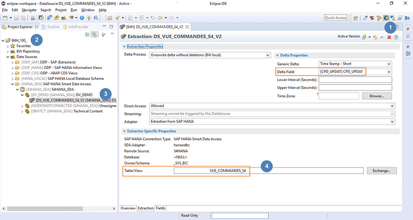 Datasource d'une vue HANA et Gestion des delta