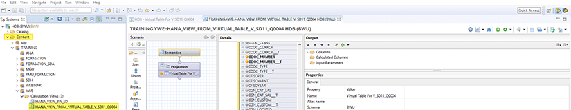 Calculation view Table Virtuelle