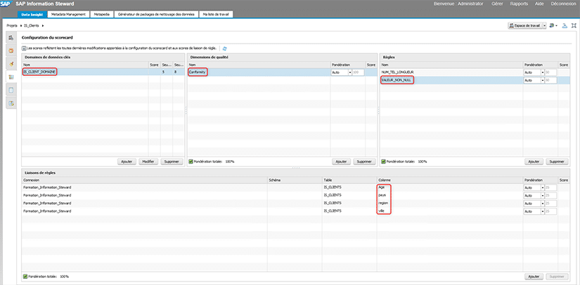 Configuration du scorecard