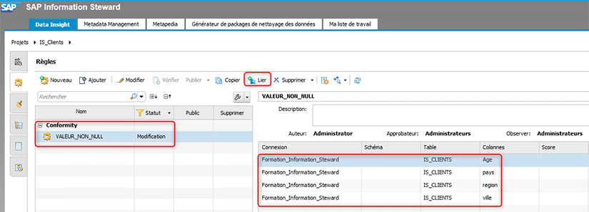 Lien entre les règles des tables