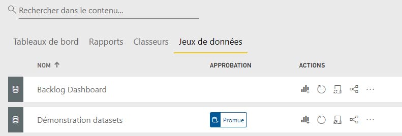 Promotion d'un dataset sur Power BI