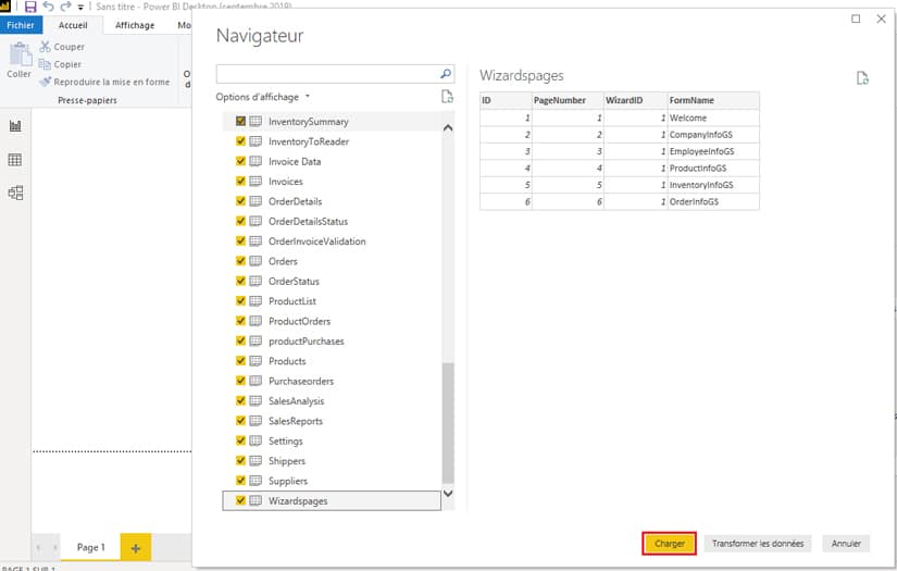 Chargement des données sur Power BI