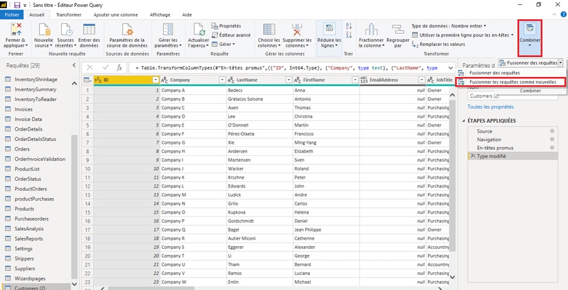 Fusion des requêtes sur Power BI