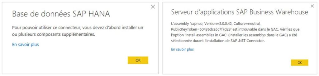 Message installation HANA et BW sur Power BI