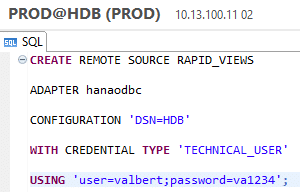 Création source de données distante avec SAP HANA Studio