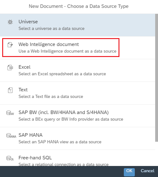 Source de données document Web Intelligence BI 4.3