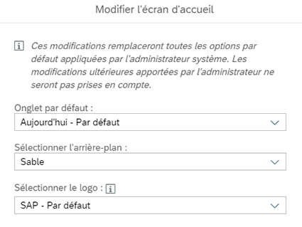 Choix de l'onglet d'accueil sur SAP Analytics Cloud