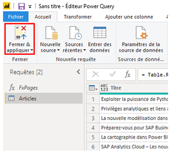 Fermer et appliquer Power Query