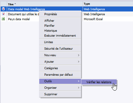 Vérification des relations du data model