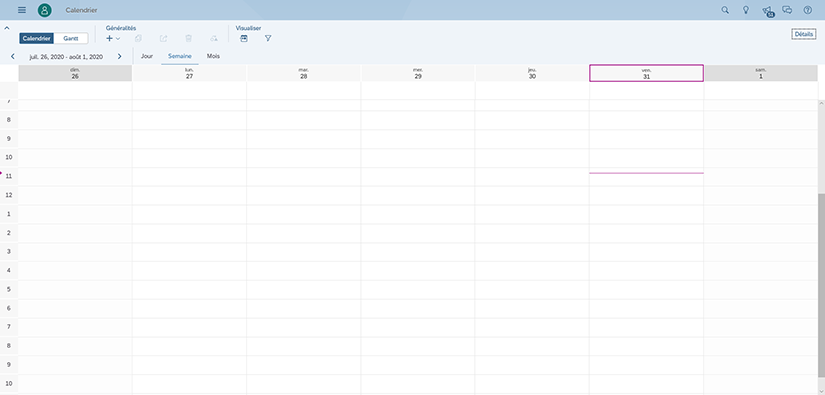 Affichage du calendrier SAP Analytics Cloud