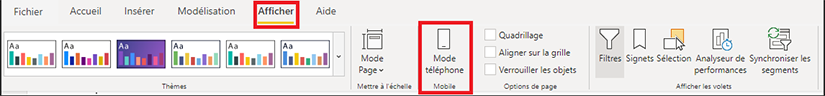 Affichage du mode téléphone sur Power BI