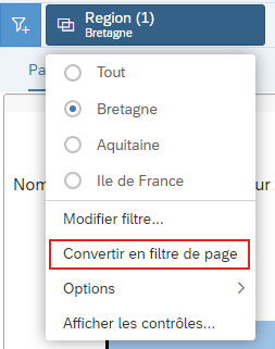 Conversion filtre de page