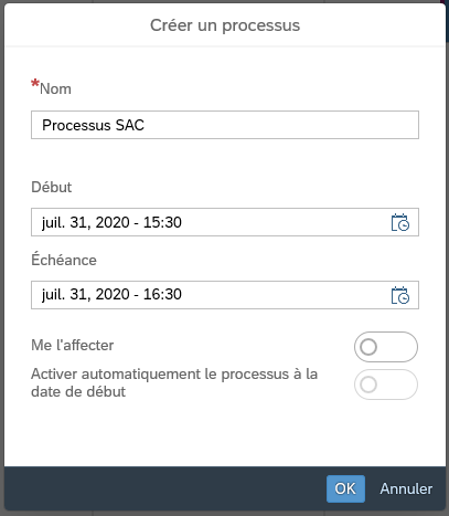 Création d'une processus Gantt