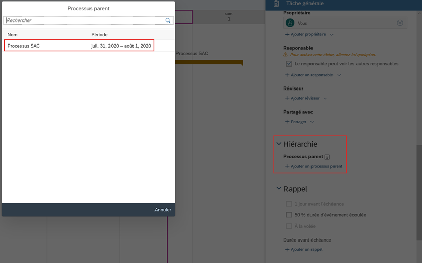 Rattacher processus à des taches sur SAP Analytics Cloud