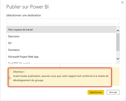 Message de publication personnalisé sur Power BI