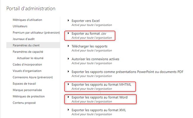 Nouveautés sur les exports Power BI