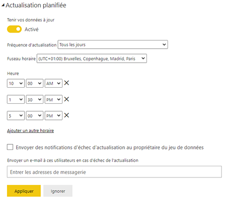 Activation de la planification Power BI