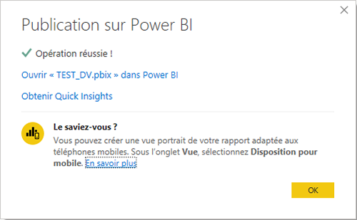 Approbation de la publication Power BI