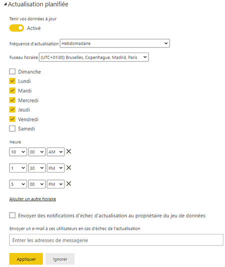 Choix de la fréquence d'actualisation de la planification power bi