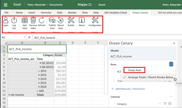 Add In Microsoft Office sur SAP Analytics Cloud