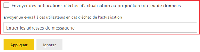 Information par email de l'échec d'actualisation de la planification