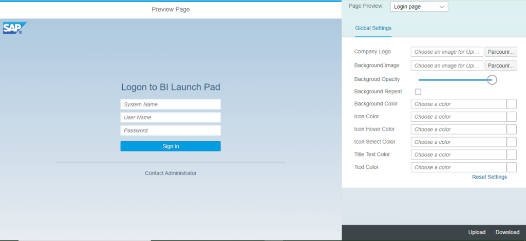 Interface SAP Theme Designer