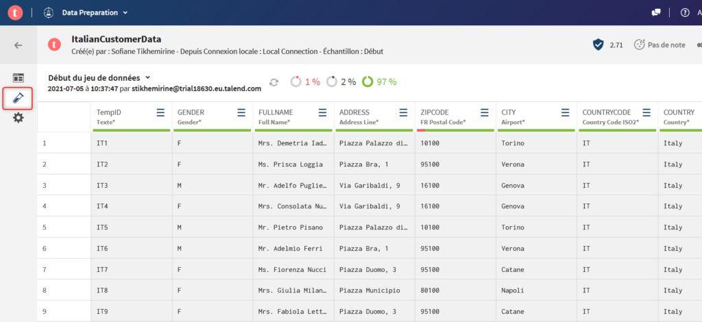 Onglet de configuration Talend