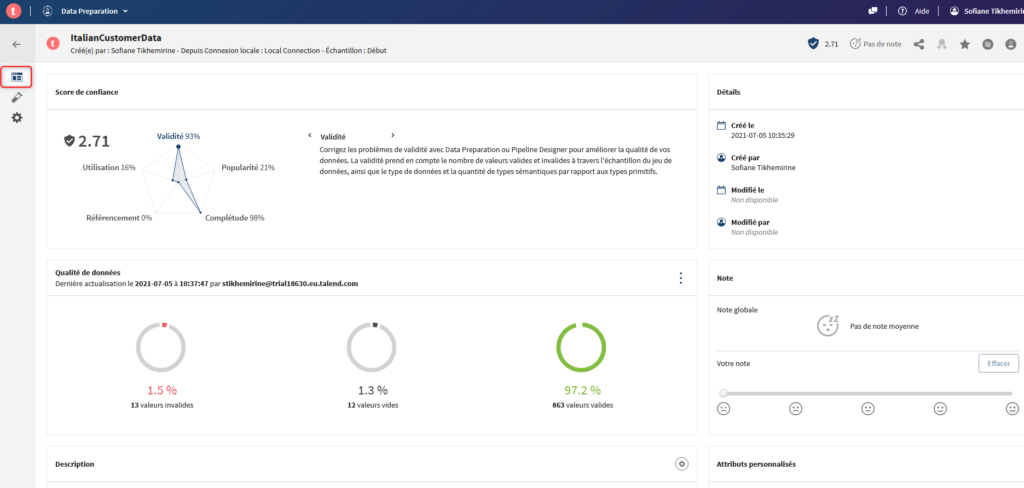 Trust Score Talend Data Preparation