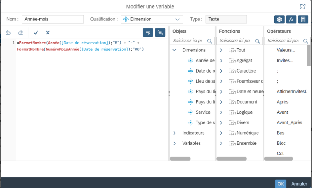 Nouvel éditeur - Formules SAP BI 4.3 SP02