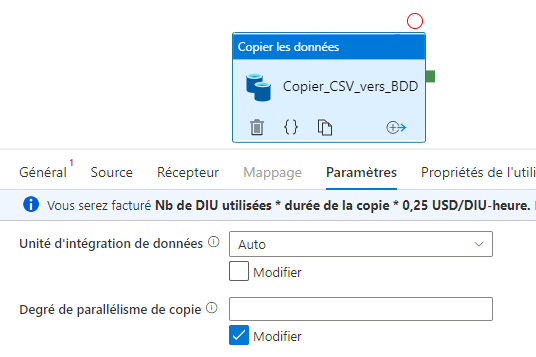 Copie de données Cloud Azure Data Factory