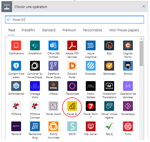Choisir l'opération d'export - Power Automate