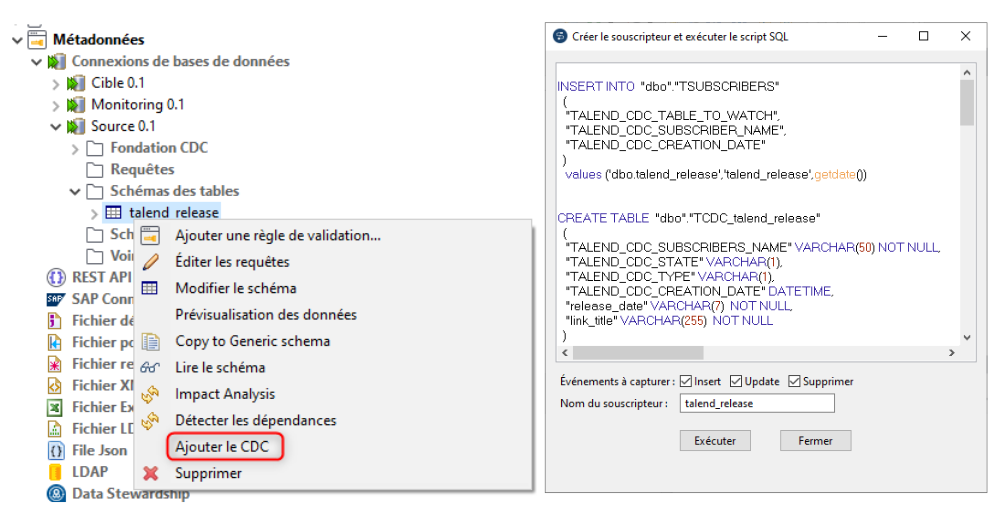 Création objets SQL Talend